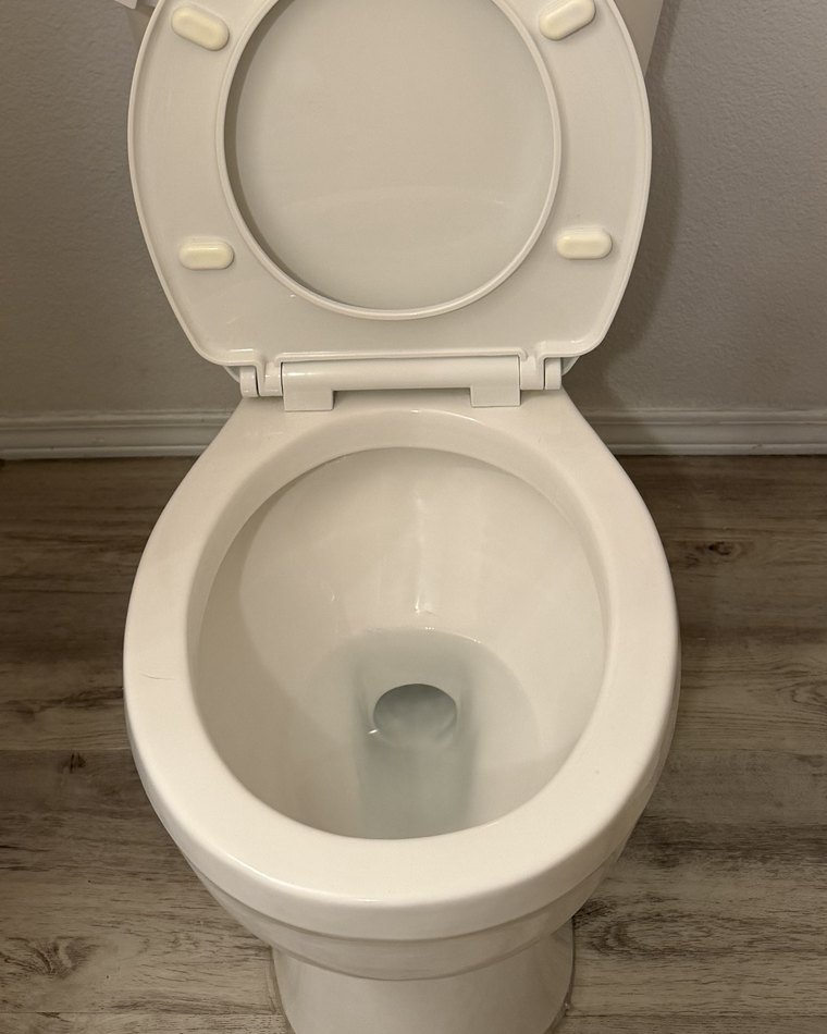 The same toilet bowl after cleaning, with the staining removed and the porcelain white